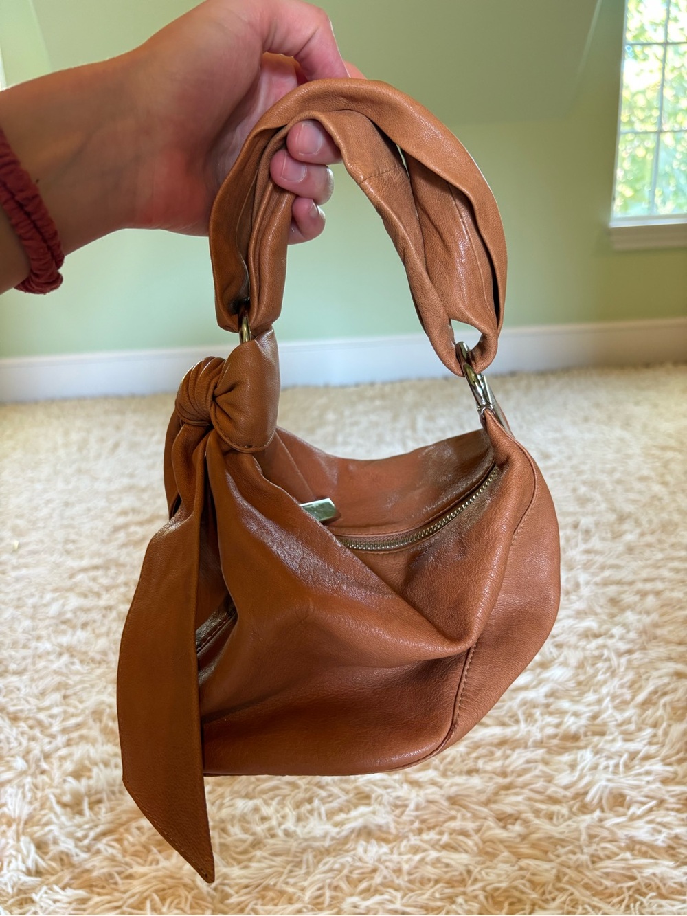 Kooba Cognac Leather Knot-Handle Shoulder Bag